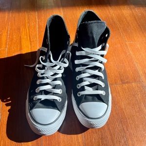 Black High top Converse with Rainbow Details